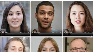 A screenshot showing a selection of AI-generated video avatars from Microsoft's VASA-1 website
