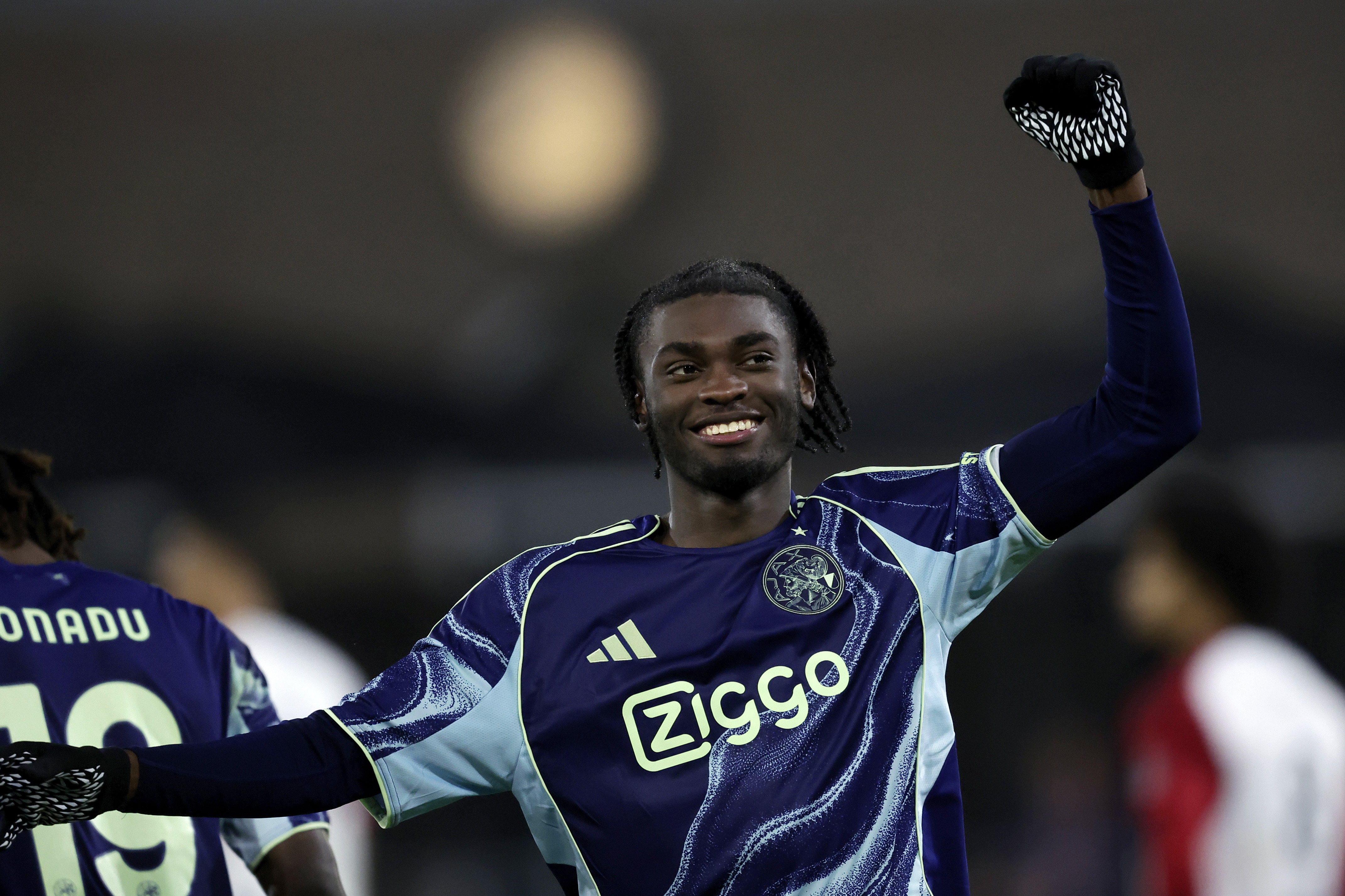ROTTERDAM, NETHERLANDS - DECEMBER 17: Jorthy Mokio of Ajax celebrate 0-5 during the Dutch KNVB Beker match between Excelsior Maassluis v Ajax at the Stadion Het kasteel on December 17, 2025 in Rotterdam Netherlands (Photo by Pim Waslander/Soccrates/Getty Images)