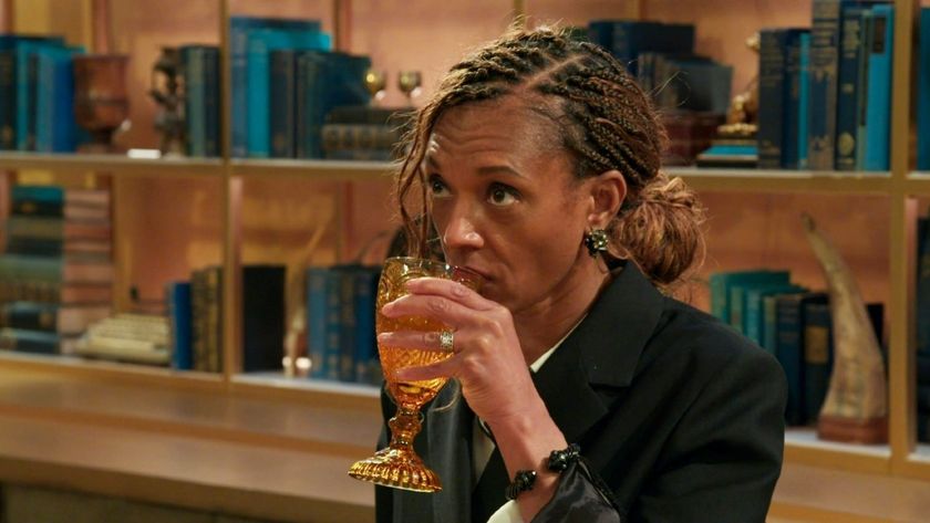 Danielle Reyes drinking wine on The Traitors Season 3. 