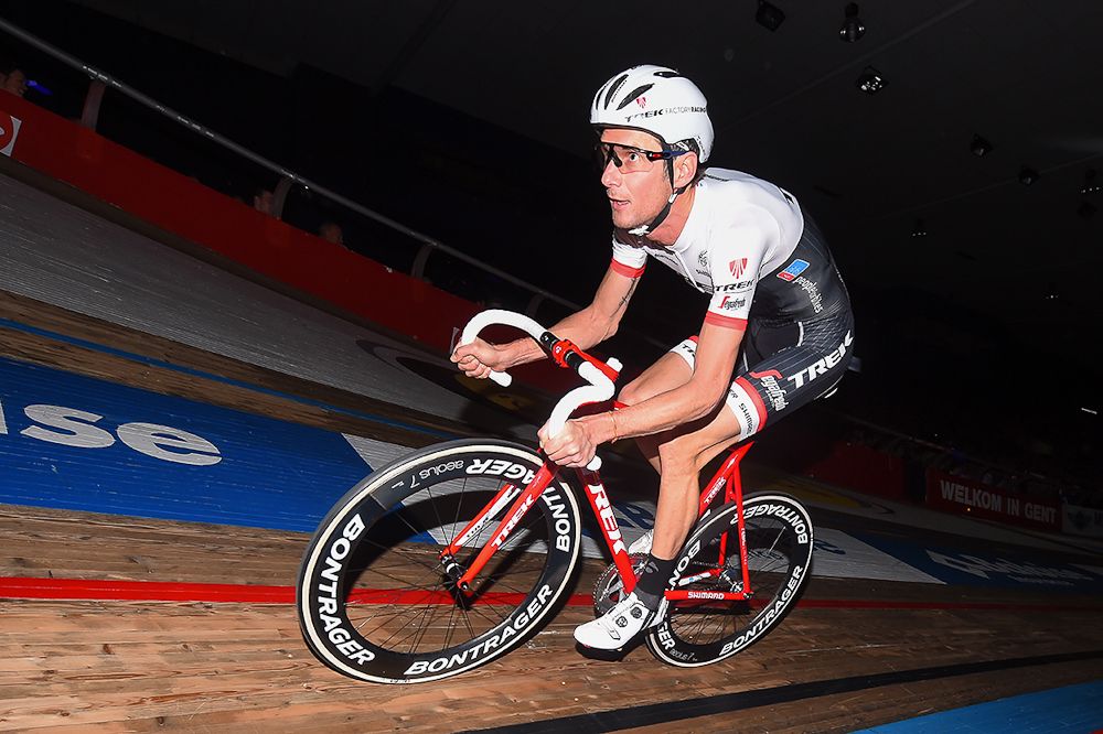 Frank Schleck on the track in Gent during the 2km farewell race for Fabian Cancellara