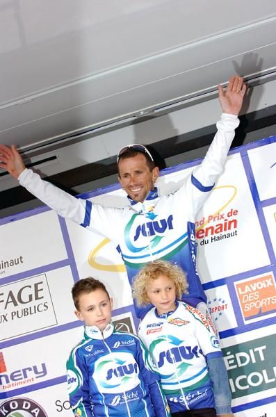 Jimmy Casper (Saur - Sojasun) on the podium after his victory.