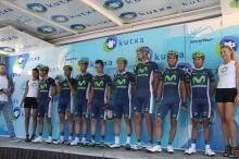 The Movistar riders pose for a pre-race photo