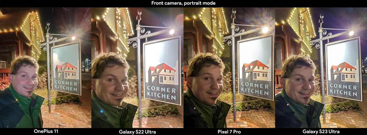 Front facing camera comparisons between the Samsung Galaxy S23 Ultra and other premium Android phones