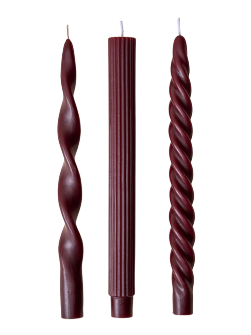 Assorted Drippy Taper Candle - Burgundy