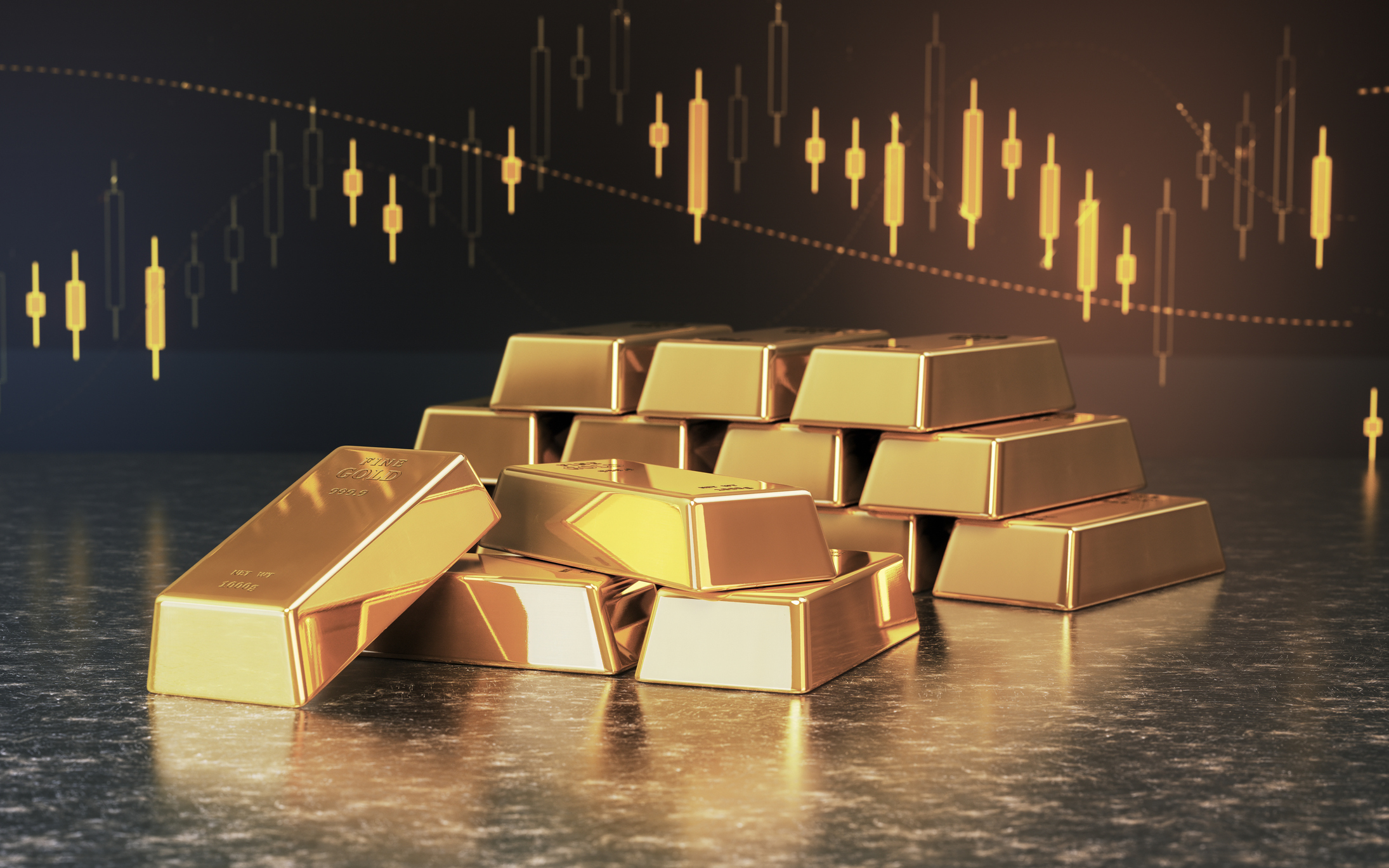 Gold Bars Sitting on price Chart Background