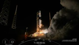 A Falcon 9 rocket launches 55 of SpaceX's Starlink internet satellites from Cape Canaveral Space Force Station in Florida on Feb. 12, 2023.