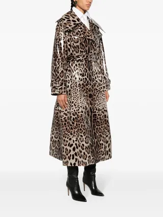 Dolce & Gabbana Brown Leopard-Print Trench Coat