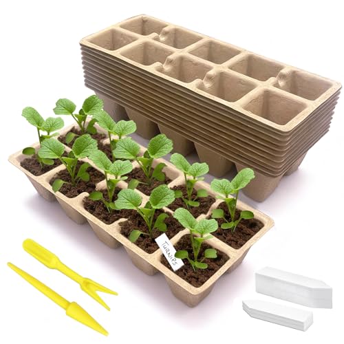 Kimdozee 120 Cells Seed Starter Tray, 12 Pack Germination Peat Pots With 100 Labels, Plant Starter Kit for Seedlings