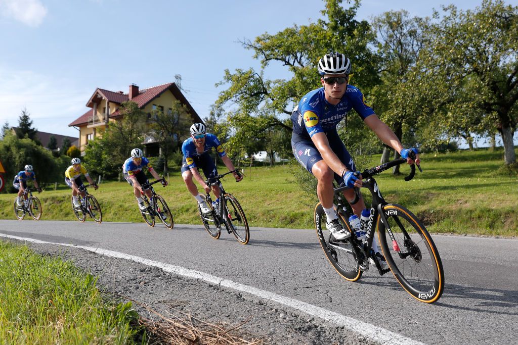 BUKOVINA RESORT POLAND AUGUST 12 Ian Garrison of The United States and Team Deceuninck QuickStep during the 78th Tour de Pologne 2021 Stage 4 a 160km stage from Azoty Group Tarnw to Bukovina Resort 924m TourdePologne TDP2021 UCIWT on August 12 2021 in Bukovina Resort Poland Photo by Bas CzerwinskiGetty Images