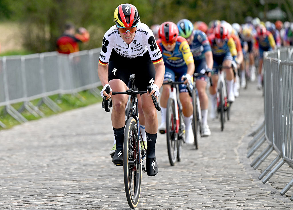 WAREGEM, BELGIUM - APRIL 01: Franziska Koch of Germany and Team FDJ United - SUEZ competes during the 14th Dwars door Vlaanderen 2026 - Women's Elite a 128.8km one day race from Waregem to Waregem / #UCIWWT / on April 01, 2026 in Waregem, Belgium. (Photo by Luc Claessen/Getty Images)