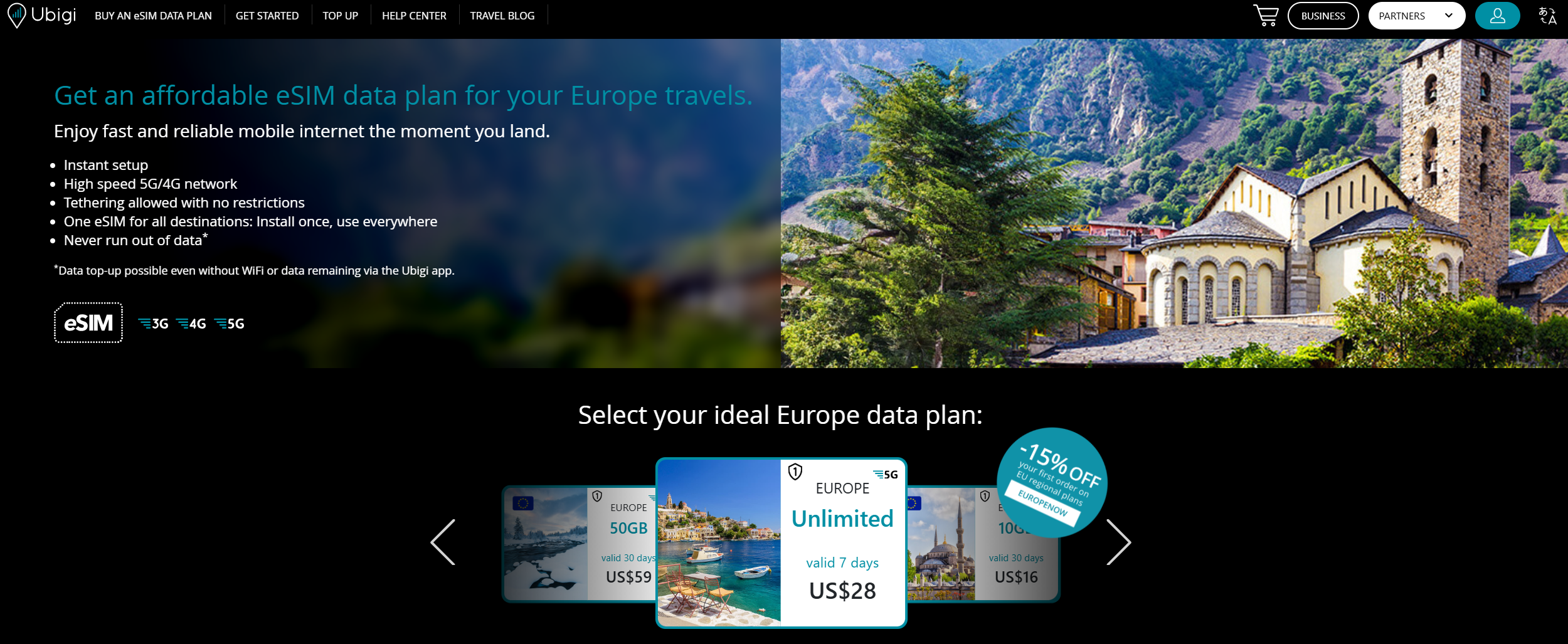 Ubigi eSIM Europe offer