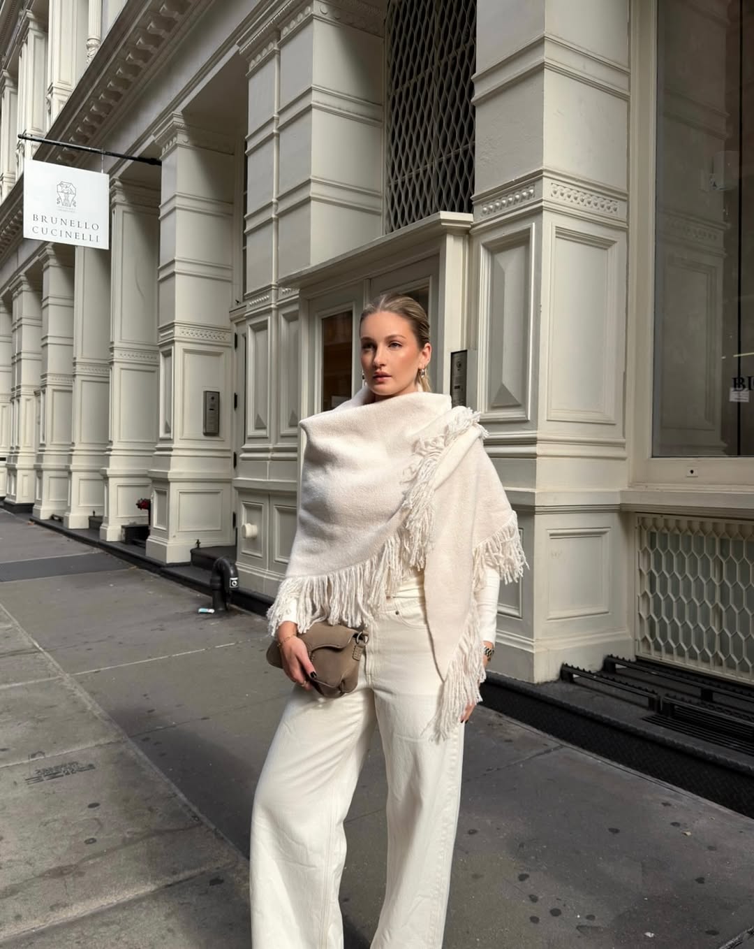 woman wearing winter scarf outfit 2025