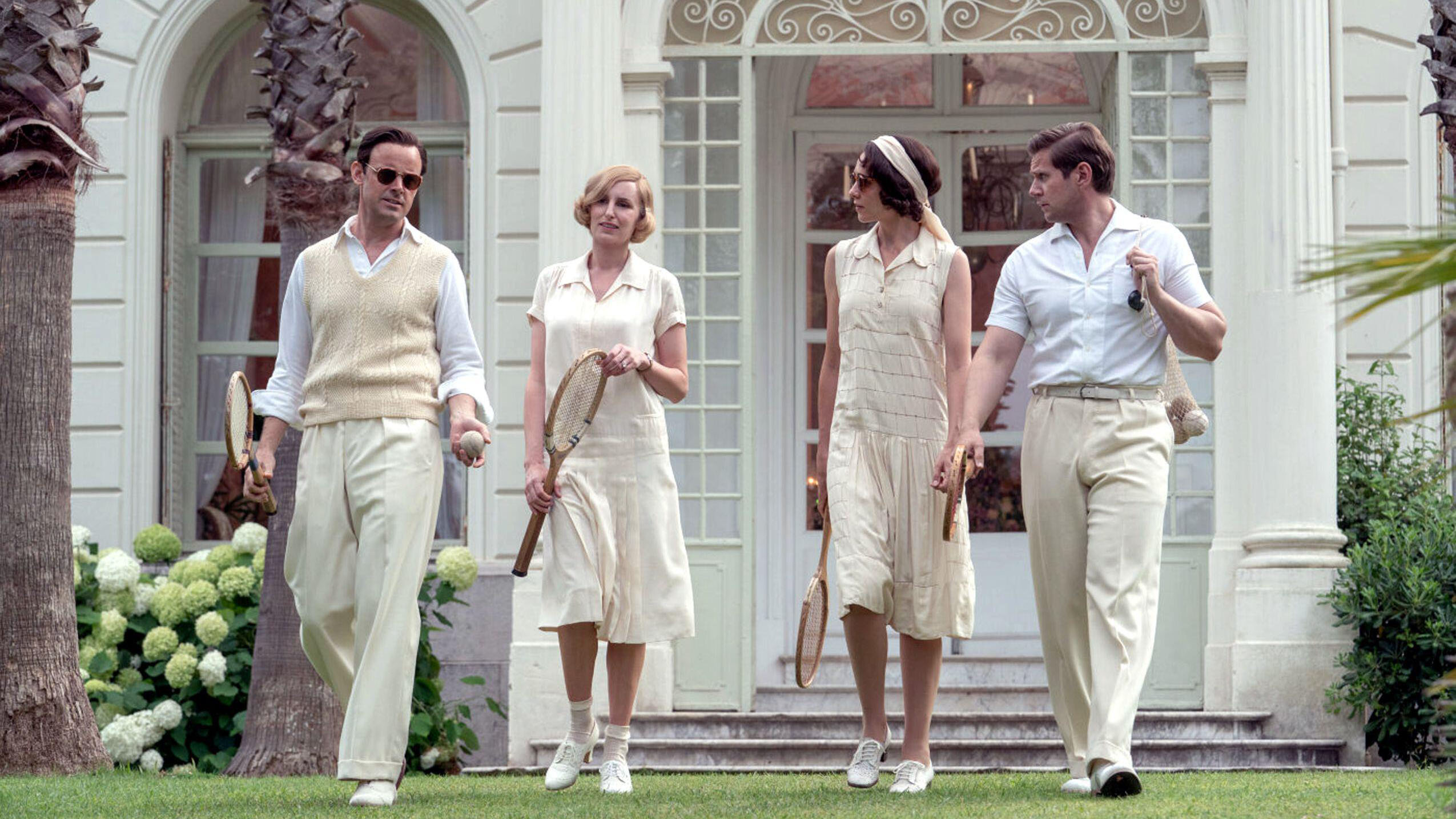 Cast of Downton Abbey in period tennis costumes