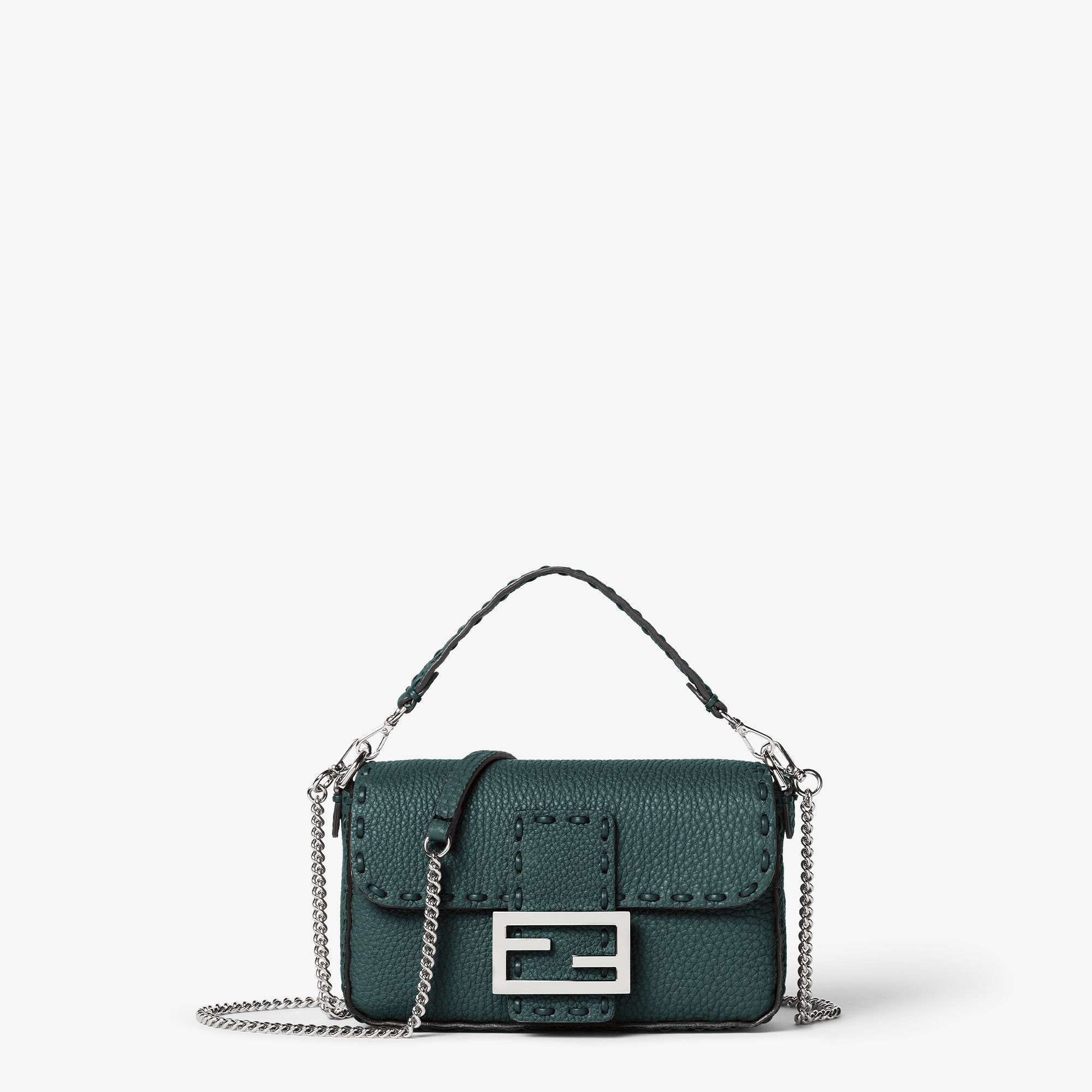 Baguette Mini Dark Green Selleria Bag With 309 Hand-Sewn Topstitches