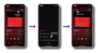 Three phones showing Tidal Connect in action on Volumio's app
