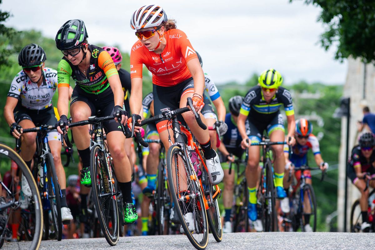 Gilliam Ellsay (Rally) rides in the bunch at the Winston-Salem Cycling Classic
