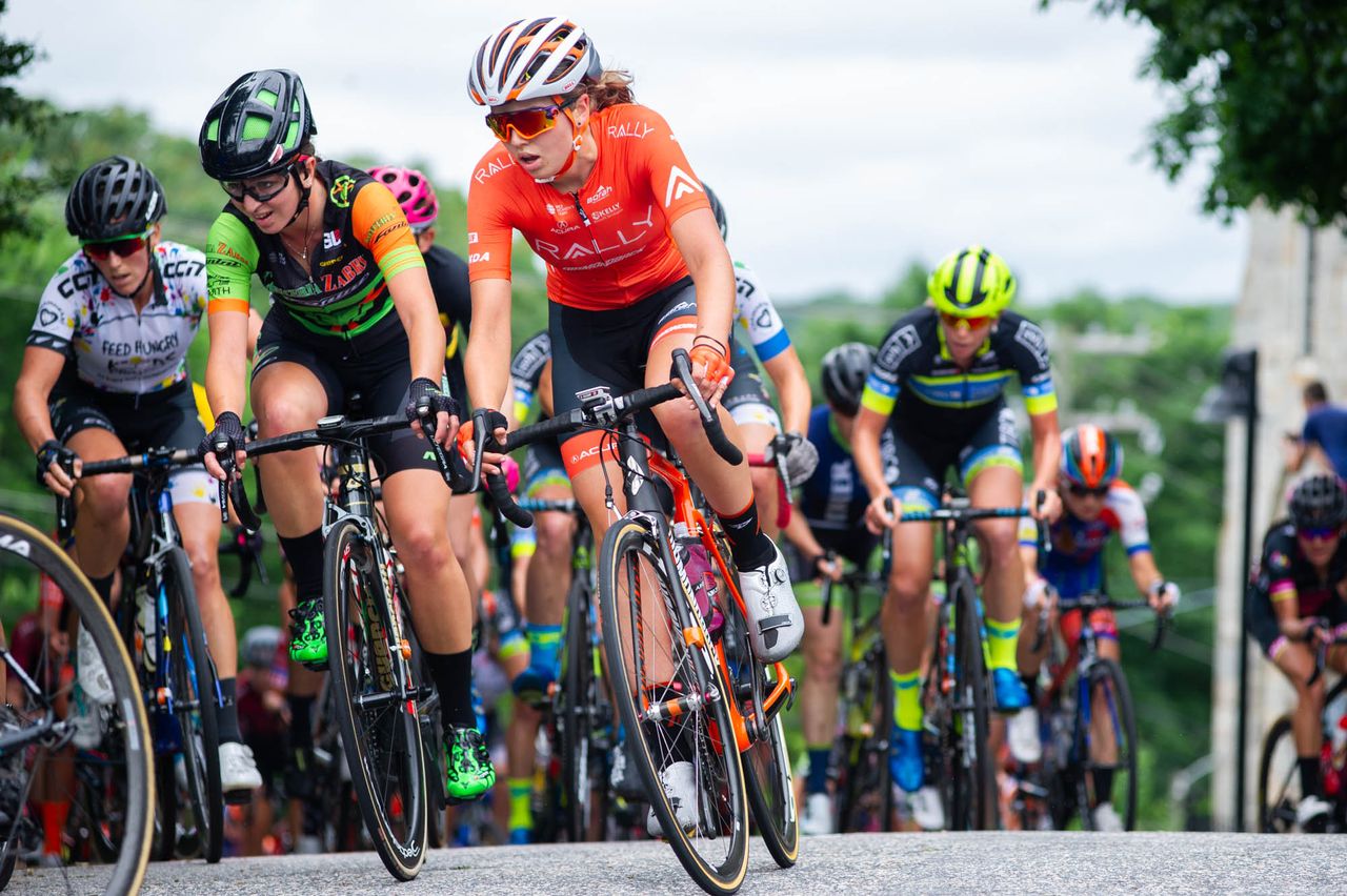 Gilliam Ellsay (Rally) rides in the bunch at the Winston-Salem Cycling Classic