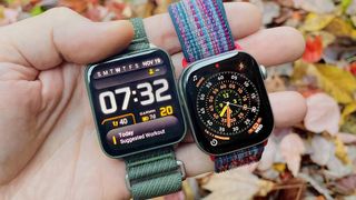 Apple Watch Series 11 and Garmin Venu X1 close-up