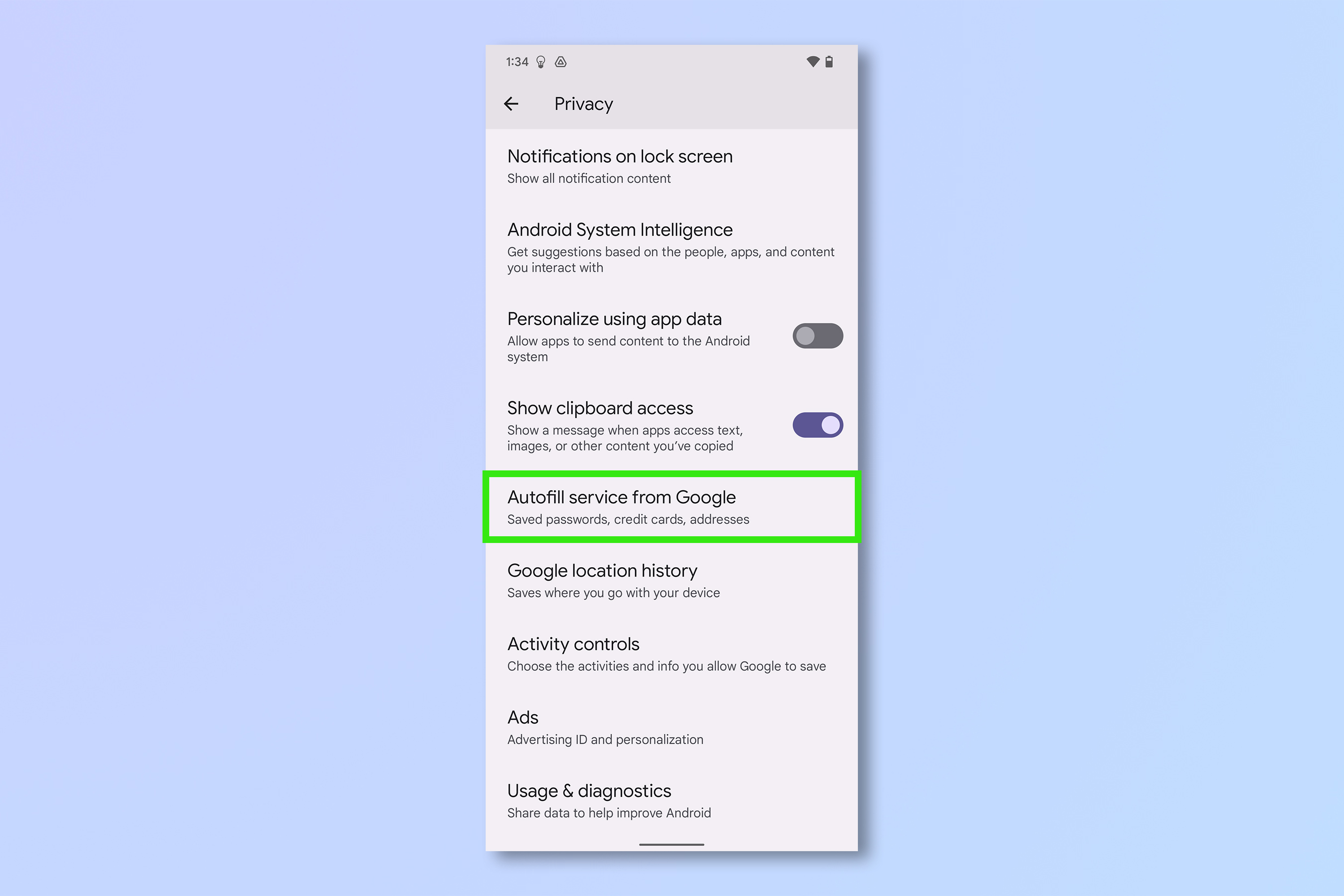 A screenshot showing the steps required to add a Google Password manager shortcut to your Android home screen