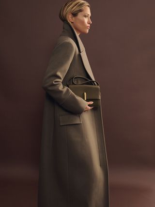 Atelier Wool Blend Longline Coat in Khaki