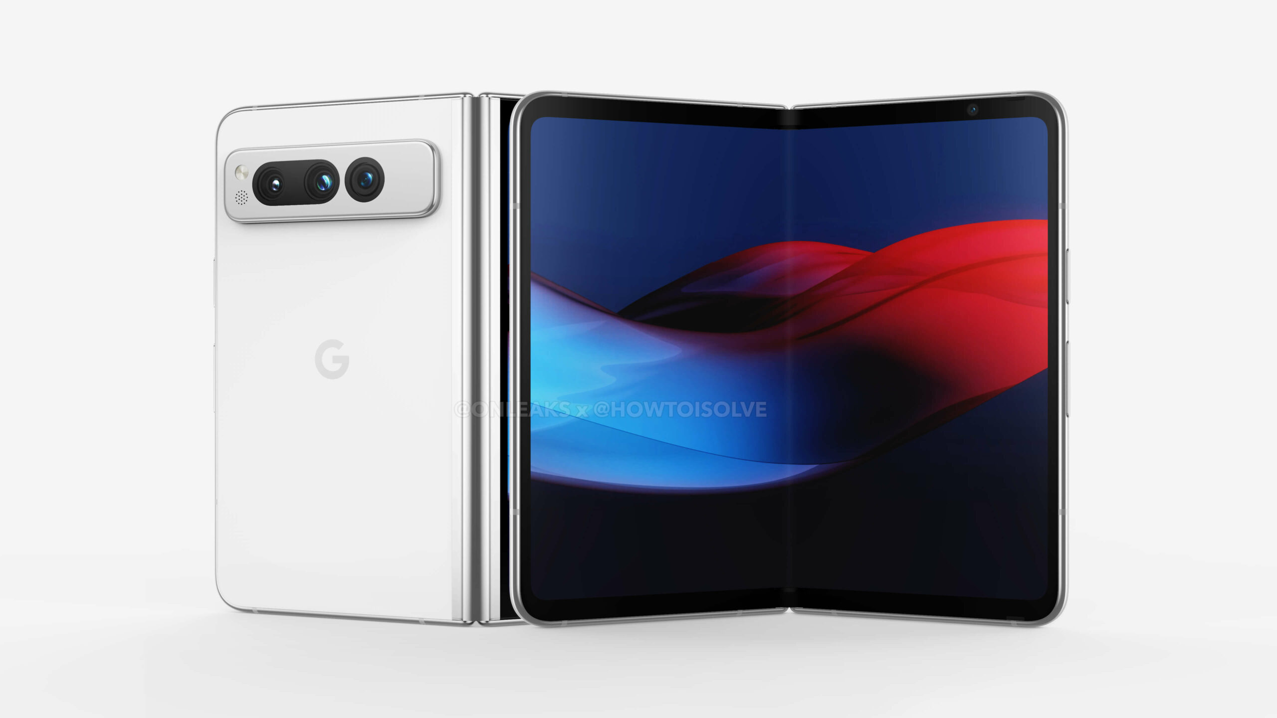 Render filtrado de un Google Pixel Fold desplegado.