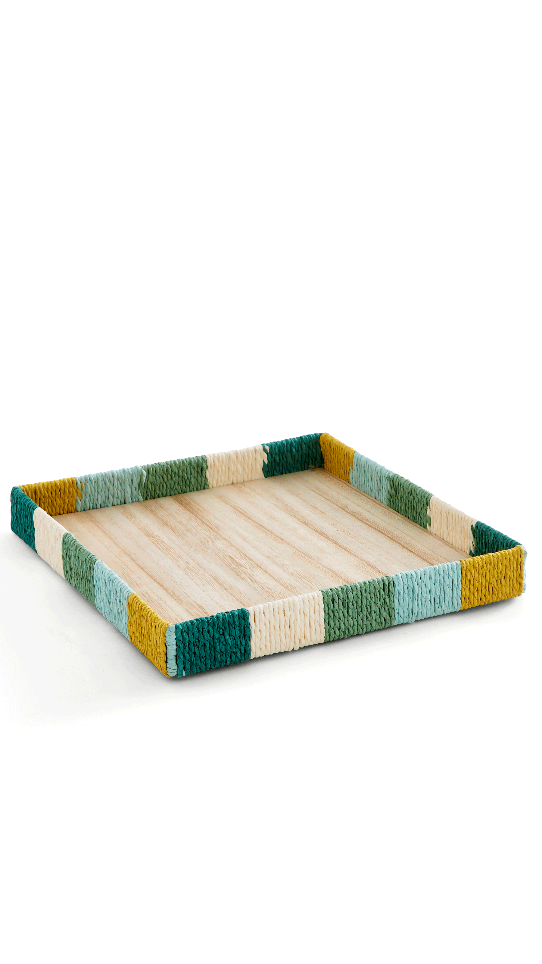 Sophie Robinson Woven Striped Square Tray from Dunelm against a white background