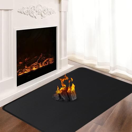 Hearth Rugs for Fireplaces, 100x60x0.1cm Fireproof Mat, Hearth Pads for Wood Stove Fireplace Indoor Outdoor, Fireplace Mat Protects Floors Carpets From Sparks Embers, Black