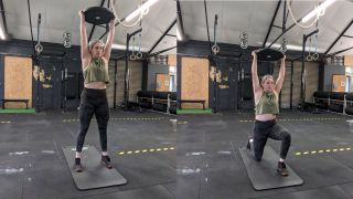 Amy Scott demonstrates weight plate overhead lunge