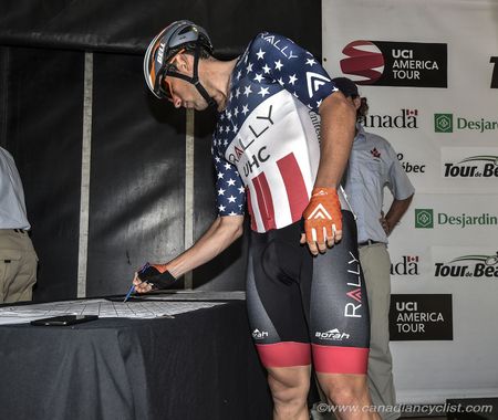Tyler Magner (Rally UHC Cycling), the US Criterium Champion signs in.