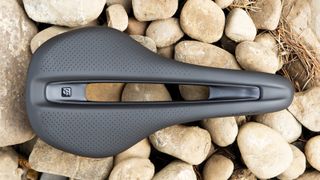 The top of the Bontrager Verse Pro saddle, showing a large central cut-out and perforated upper