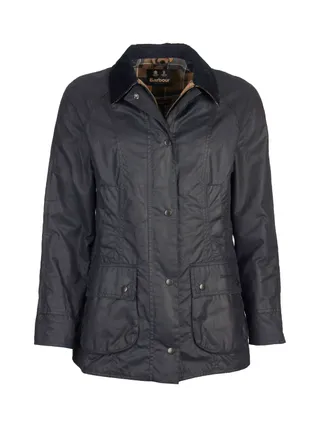 Barbour Tartan Beadnell Waxed Jacket, Navy