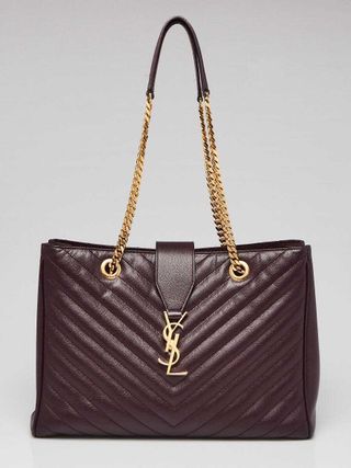 Yves Saint Laurent Purple Chevron Quilted Leather Monogram Tote Bag