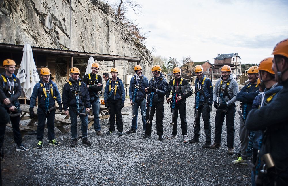 Members of the Etixx-QuickStep get ready take part in team-building activities