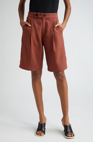 Linen Blend long shorts in brown