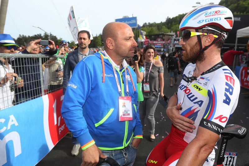 Paolo Bettini was busy chatting to riders today including Luca Paolini (Katusha)