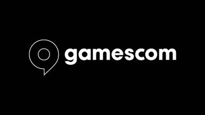 Gamescom logo in white with a black background