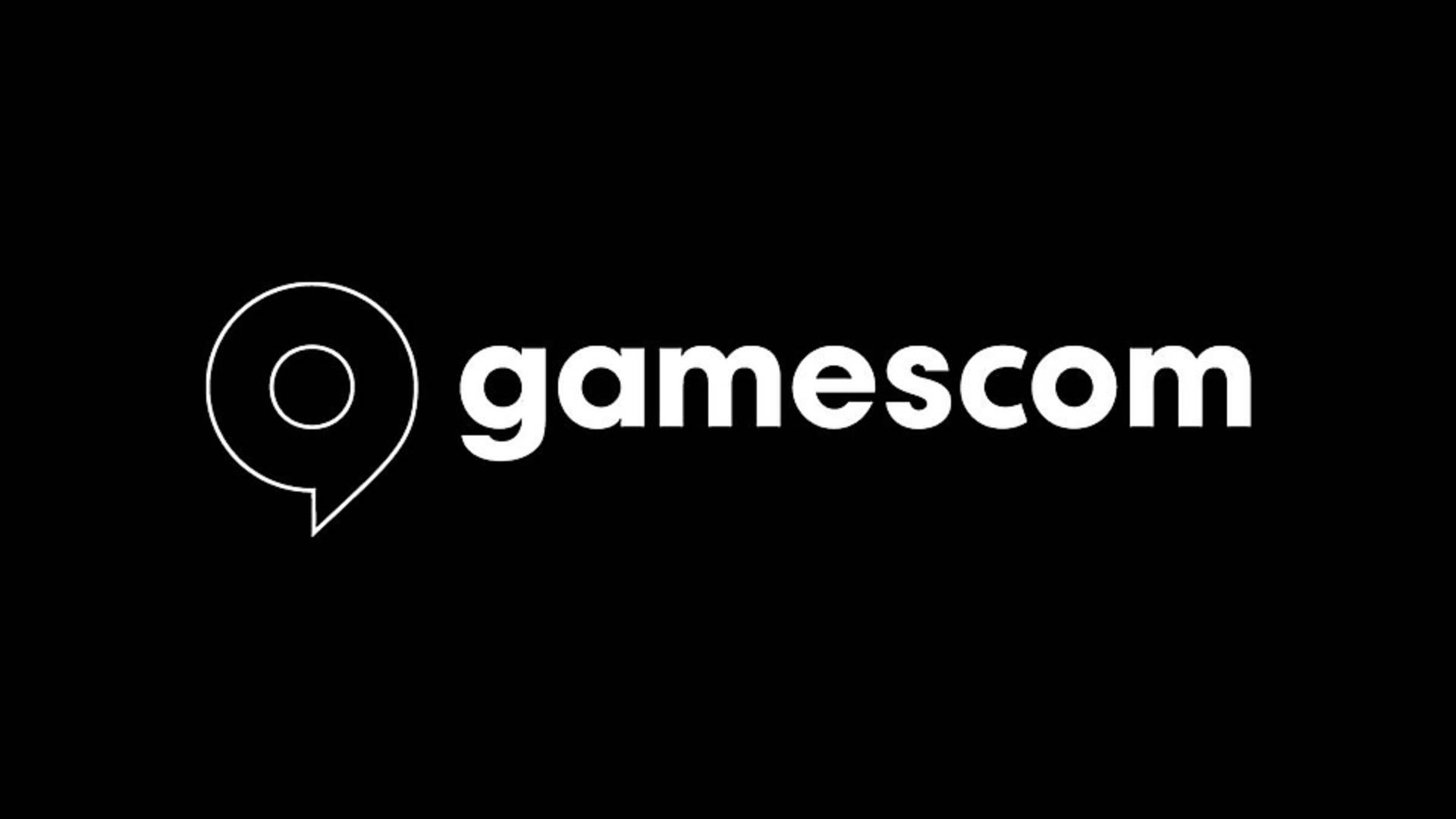 Gamescom logo in white with a black background