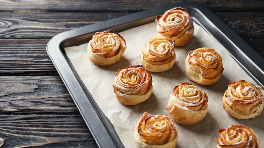 Baking sheet with food on it