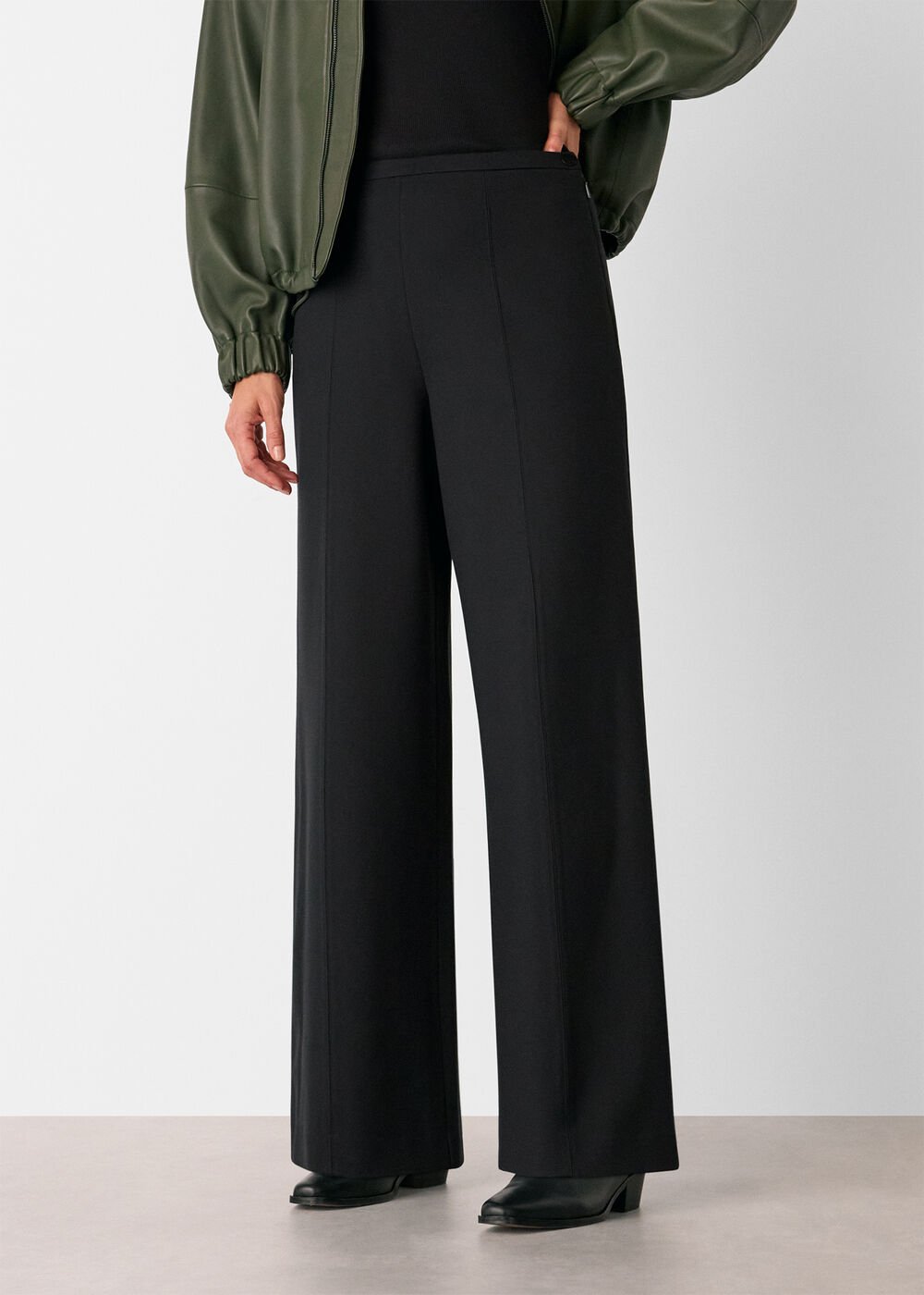Black Ponte Wide Leg Trouser