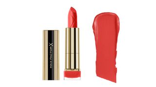 Max Factor Colour Elixir Lipstick in Tangerine, with a bright swatch next to it