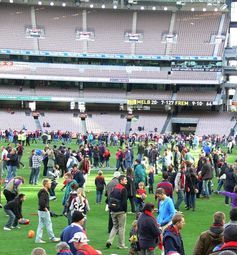 The after-game kick-to-kick tradition at the MCG is a rare sight these days.