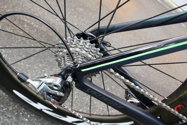 The green line runs down the seat stays