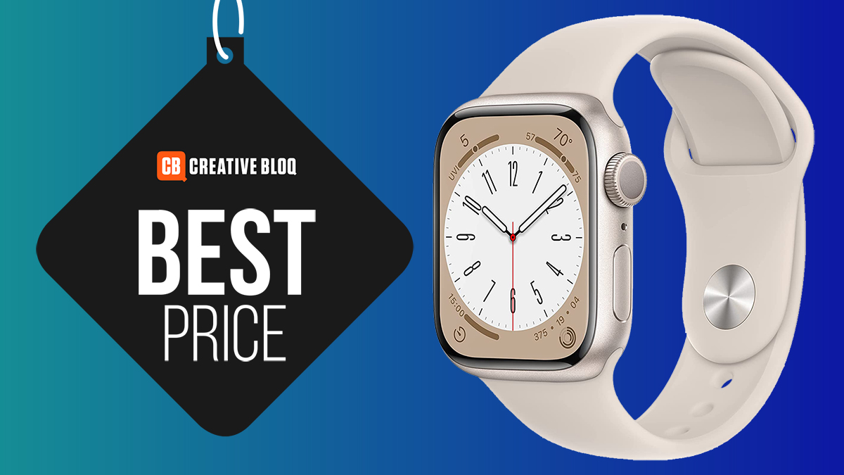 The off-white Apple Watch Series 8 watch on a Best Price-tagged image.