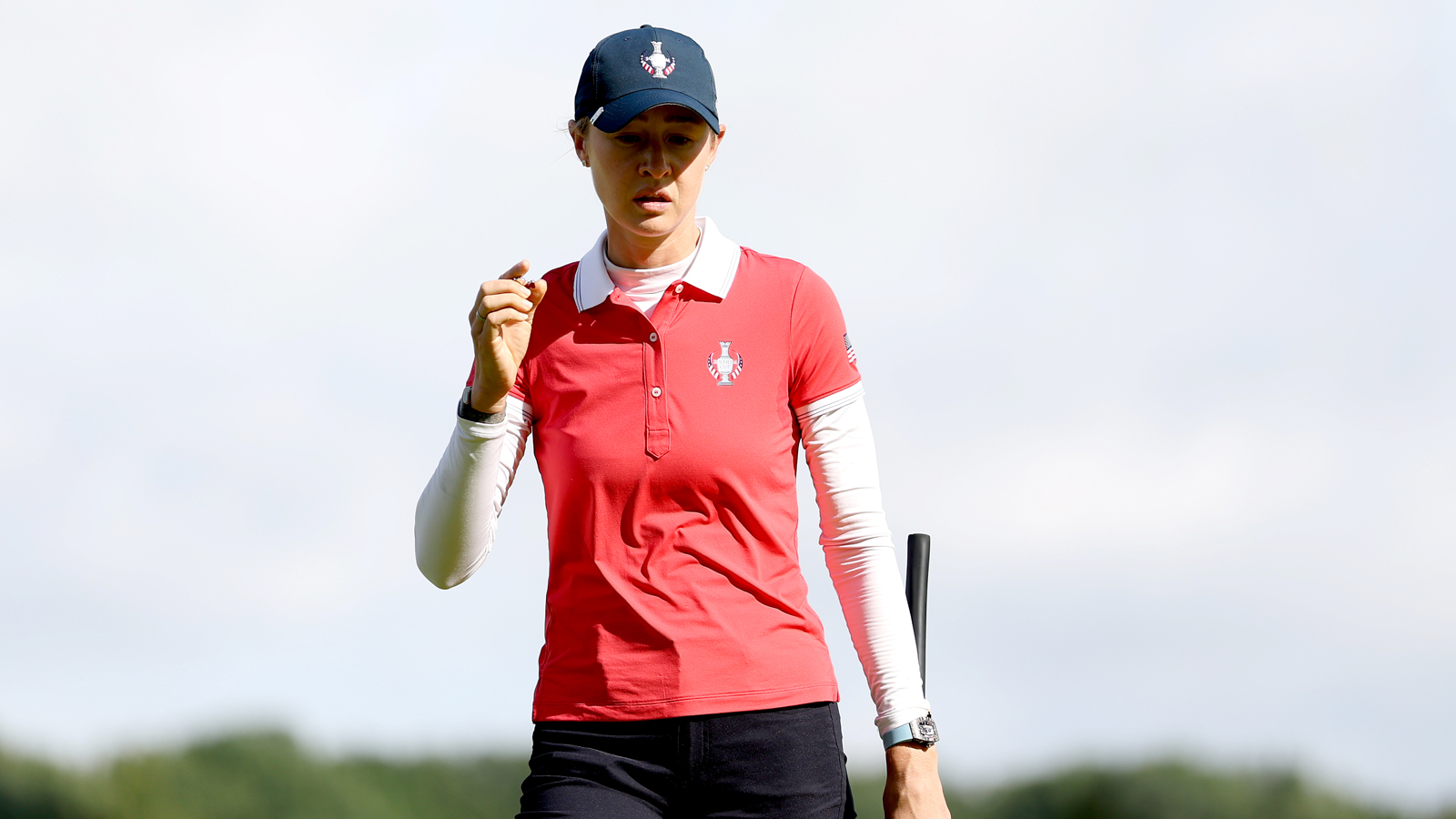 Nelly Korda reacts to a putt