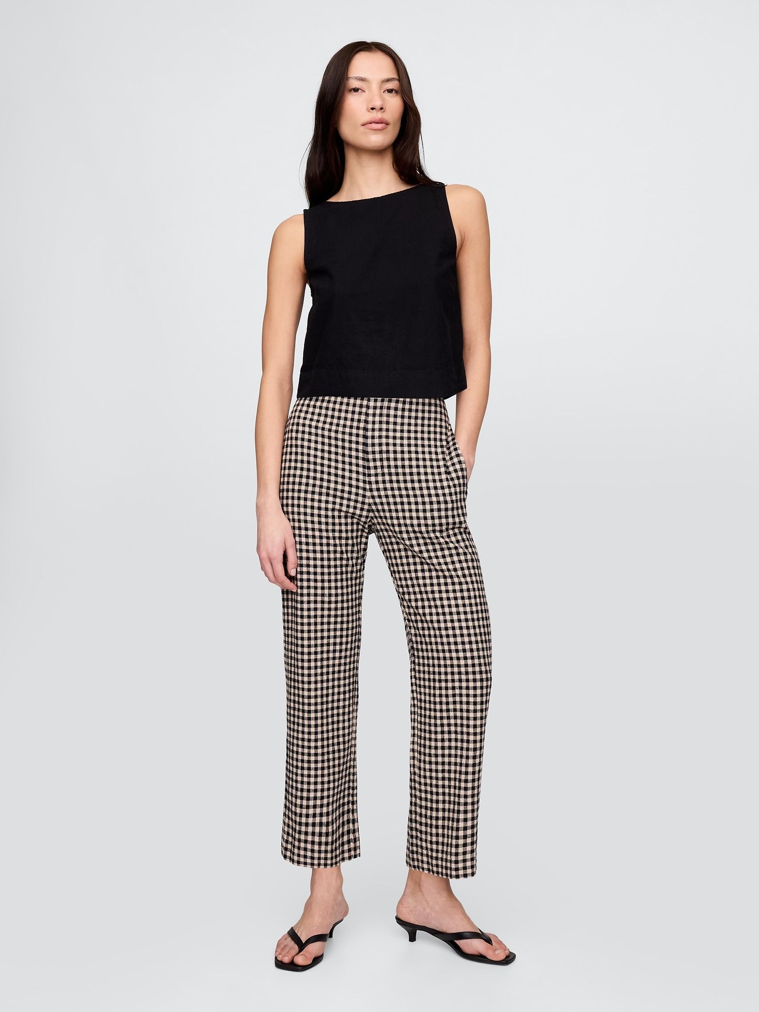Gap, Linen-Blend Relaxed Straight Ankle Pants