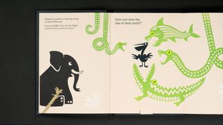 Cannonball!, book made by Taxi Studio, spread showing an elephant a pelican and some snakes