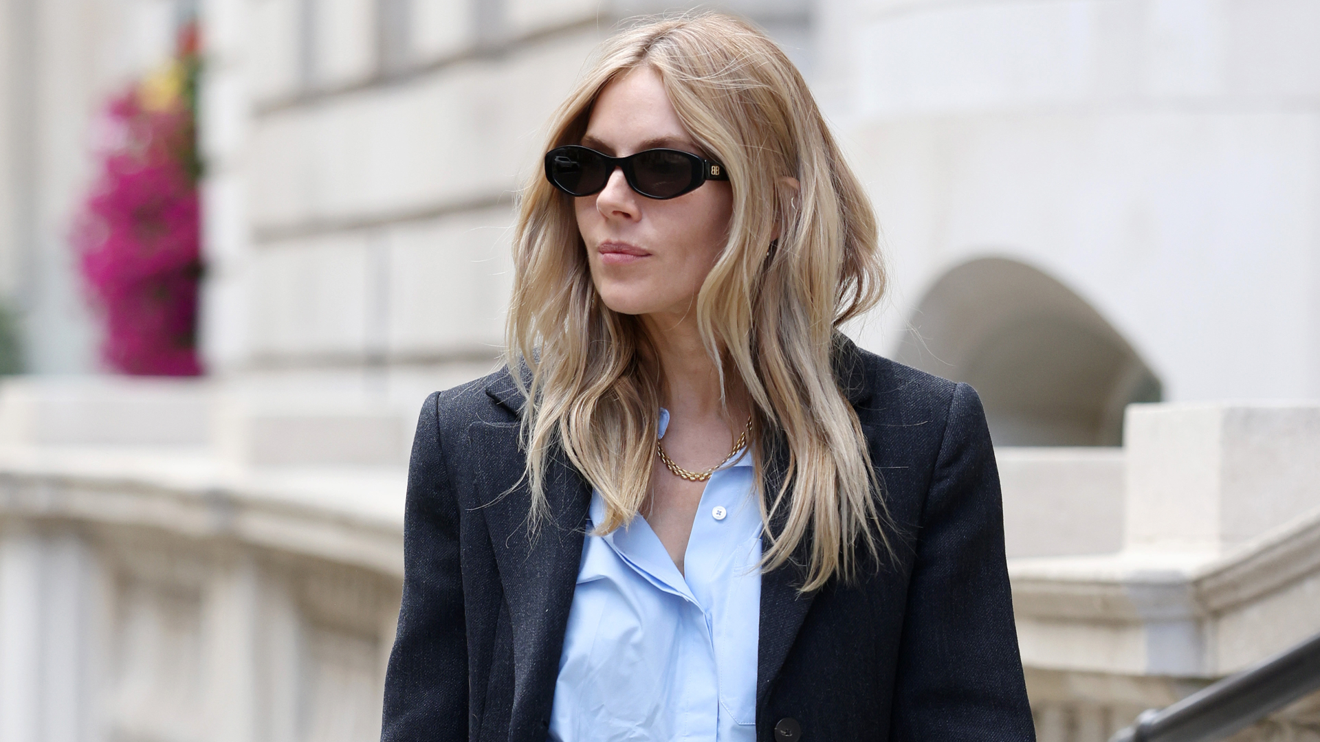 Sienna Miller styled a business-casual press tour look from Mango while promoting 'War'