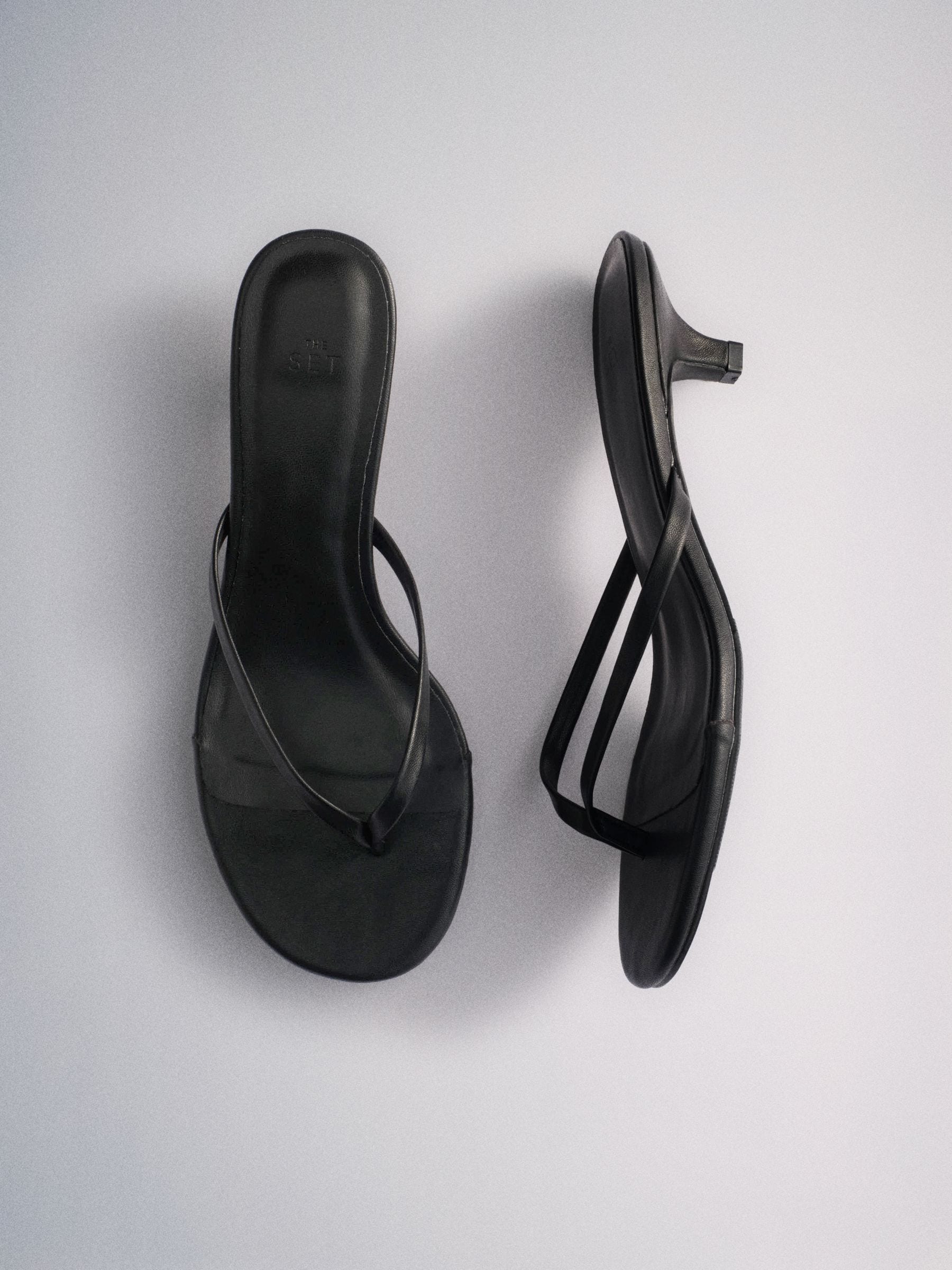 The Set Toe Thong Heel Sandals Black - Size 3 Eu 36