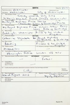 Prince George birth register