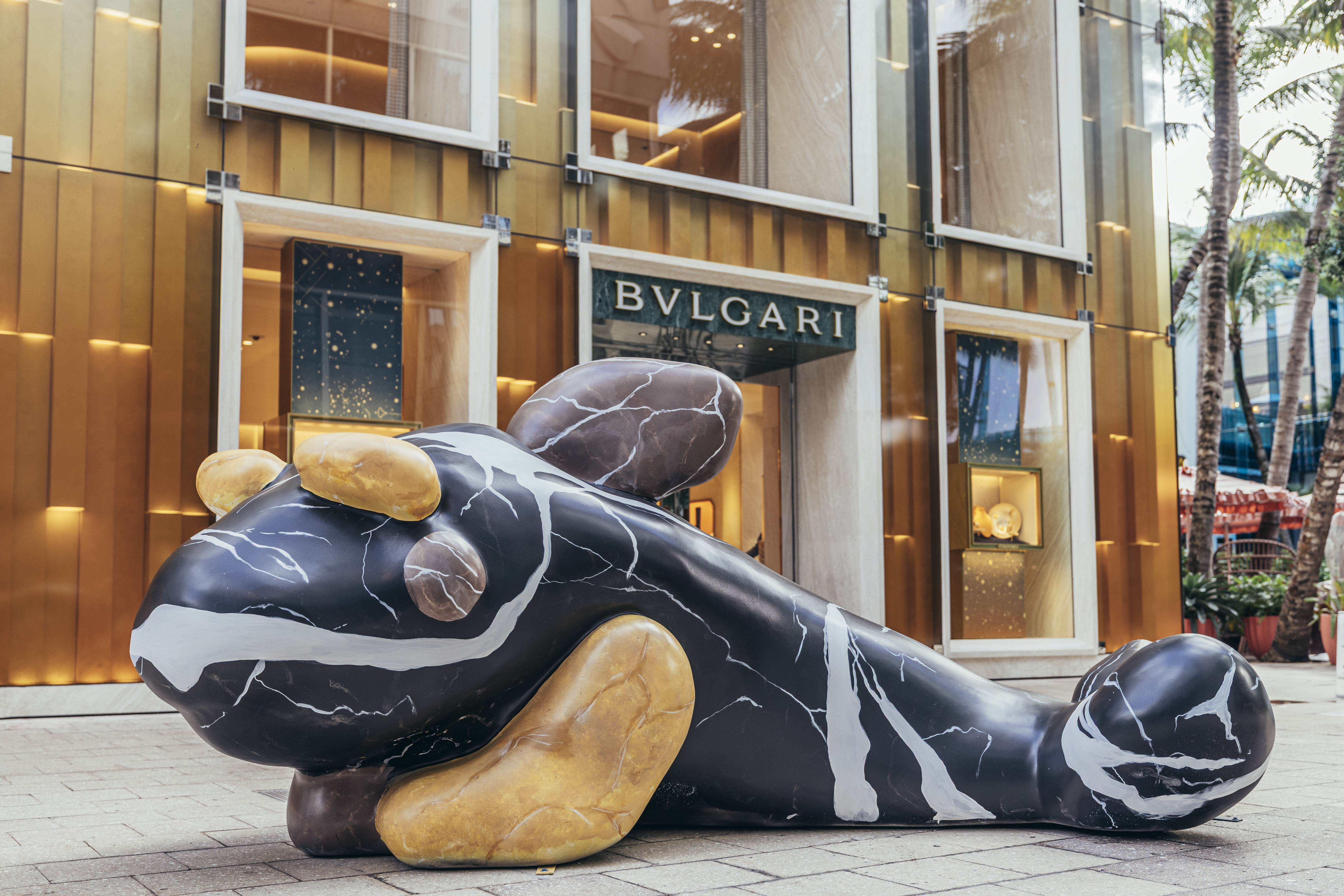 Stone animals installed at Miami Design District, created by Katie Stout